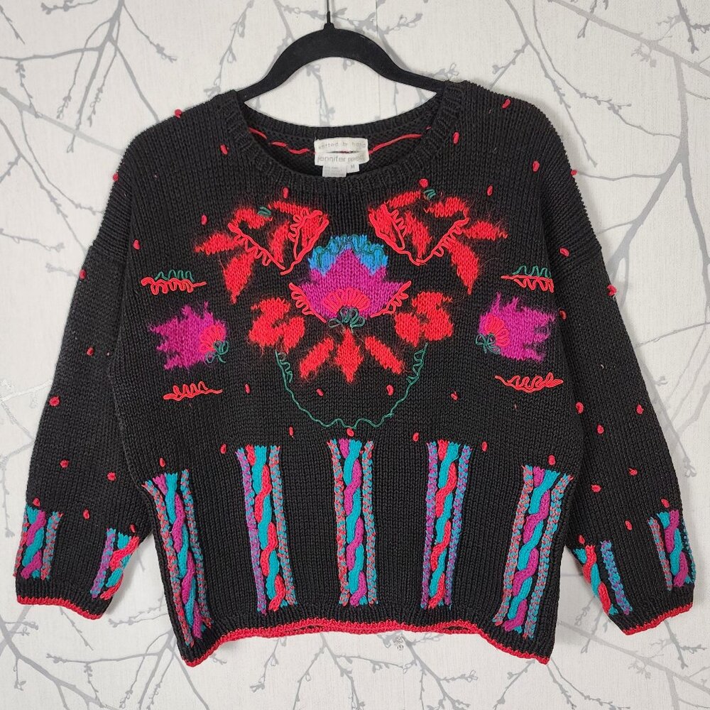 Jennifer Reed Colorful Textured 3D Knit Ramie Cotton Sweater
